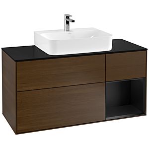 Villeroy et Boch Finion Villeroy et Boch F172PDGN 120cm, couvercle noir mat, étagère à droite laqué noir mat, placage noyer