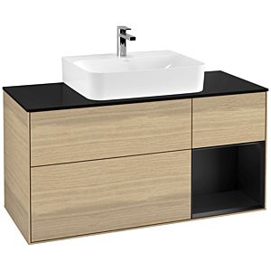 Villeroy et Boch Finion Villeroy et Boch F172PDPC 120cm, plaque de finition noir mat, étagère à droite laqué noir mat, Oak Veneer