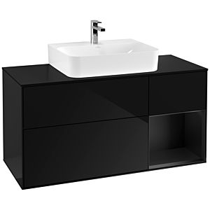Villeroy und Boch Finion Waschtischunterschrank F172PDPH 120cm, Abdeckplatte black matt, Regal rechts Black matt lacquer, Glossy Black Lacquer