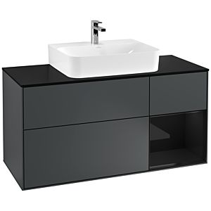 Villeroy und Boch Finion Waschtischunterschrank F172PHHG 120cm, Abdeckplatte black matt, Regal rechts Glossy Black Lacquer, Midnight Blue Matt Lacquer