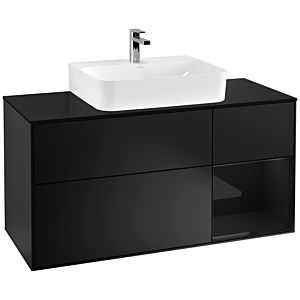 Villeroy und Boch Finion Waschtischunterschrank F172PHPD 120cm, Abdeckplatte black matt, Regal rechts Glossy Black Lacquer, Black matt lacquer