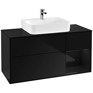 Villeroy und Boch Finion Waschtischunterschrank F172PHPH 120cm, Abdeckplatte black matt, Regal rechts Glossy Black Lacquer, Glossy Black Lacquer
