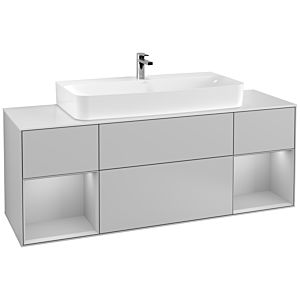 Villeroy und Boch Finion Waschtischunterschrank F211GJGJ 160cm, Abdeckplatte white matt, Regale Light grey matt lacquer, Light grey matt