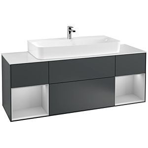Villeroy und Boch Finion Waschtischunterschrank F211GJHG 160cm, Abdeckplatte white matt, Regale Light grey matt lacquer, Midnight Blue Matt Lacquer