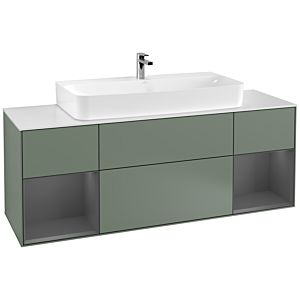 Villeroy und Boch Finion Waschtischunterschrank F211GKGM 160cm, Abdeckplatte white matt, Regale Anthracite matt lacquer, Olive Matt Lacquer