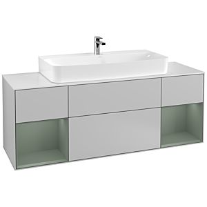 Villeroy und Boch Finion Waschtischunterschrank F211GMGJ 160cm, Abdeckplatte white matt, Regale Olive matt lacquer, Light grey matt