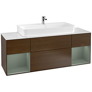 Villeroy und Boch Finion Waschtischunterschrank F211GMGN 160cm, Abdeckplatte white matt, Regale Olive matt lacquer, Walnut veneer