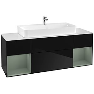 Villeroy und Boch Finion Waschtischunterschrank F211GMPH 160cm, Abdeckplatte white matt, Regale Olive matt lacquer, Glossy Black Lacquer