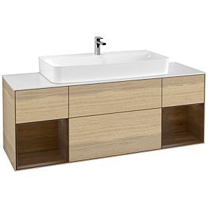 Villeroy und Boch Finion Waschtischunterschrank F211GNPC 160cm, Abdeckplatte white matt, Regale Walnut veneer, Oak Veneer