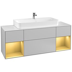 Villeroy und Boch Finion Waschtischunterschrank F211HFGJ 160cm, Abdeckplatte white matt, Regale Gold matt lacquer, Light grey matt