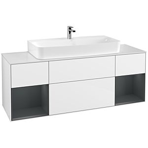 Villeroy et Boch Finion Villeroy et Boch F211HGGF 160cm, plaque de finition blanc mat, étagères laqué mat minuit, laqué blanc brillant