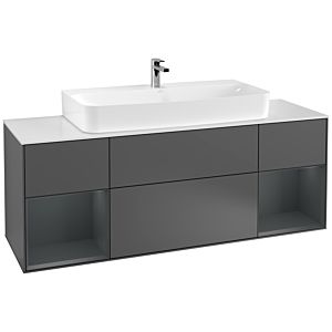 Villeroy und Boch Finion Waschtischunterschrank F211HGGK 160cm, Abdeckplatte white matt, Regale Midnight matt lacquer, Anthracite matt