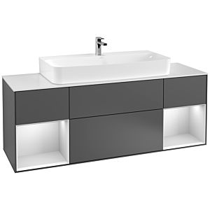 Villeroy et Boch Finion Villeroy et Boch F211MTGK 160cm, plaque de finition blanc mat, étagères laqué blanc mat, anthracite mat