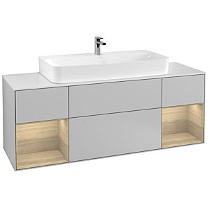 Villeroy und Boch Finion Waschtischunterschrank F211PCGJ 160cm, Abdeckplatte white matt, Regale Oak Veneer, Light grey matt