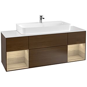 Villeroy und Boch Finion Waschtischunterschrank F211PCGN 160cm, Abdeckplatte white matt, Regale Oak Veneer, Walnut veneer