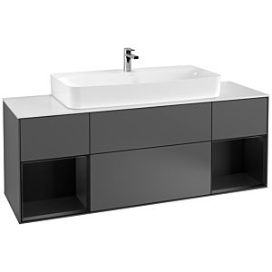 Villeroy und Boch Finion Waschtischunterschrank F211PDGK 160cm, Abdeckplatte white matt, Regale Black matt lacquer, Anthracite matt