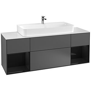 Villeroy und Boch Finion Waschtischunterschrank F211PHGK 160cm, Abdeckplatte white matt, Regale Glossy black lacquer, Anthracite matt
