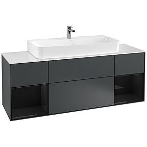Villeroy und Boch Finion Waschtischunterschrank F211PHHG 160cm, Abdeckplatte white matt, Regale Glossy black lacquer, Midnight Blue Matt Lacquer