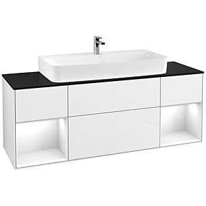 Villeroy et Boch Finion Villeroy et Boch F212GFGF 160cm, plaque de finition noir mat, étagères laqué blanc brillant, laqué blanc brillant