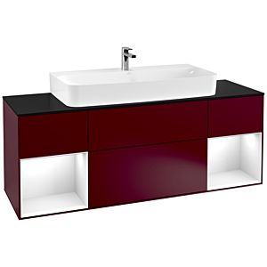 Villeroy und Boch Finion Waschtischunterschrank F212GFHB 160cm, Abdeckplatte black matt, Regale Glossy white lacquer, Peony Matt