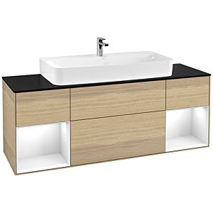 Villeroy et Boch Finion Villeroy et Boch F212GFPC 160cm, plaque de finition noir mat, étagères laqué blanc brillant, Oak Veneer