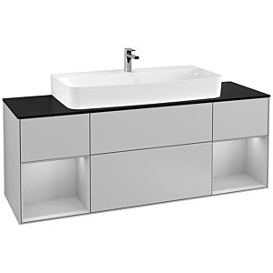 Villeroy und Boch Finion Waschtischunterschrank F212GJGJ 160cm, Abdeckplatte black matt, Regale Light grey matt lacquer, Light grey matt