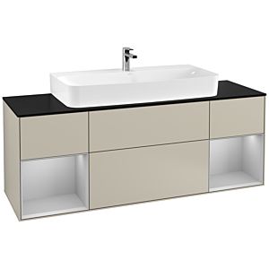 Villeroy und Boch Finion Waschtischunterschrank F212GJHH 160cm, Abdeckplatte black matt, Regale Light grey matt lacquer, Sand Matt Lacquer