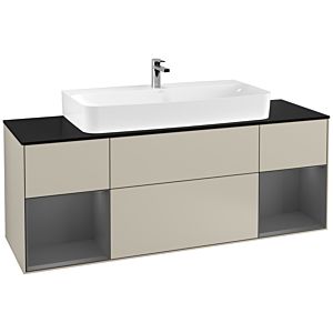 Villeroy und Boch Finion Waschtischunterschrank F212GKHH 160cm, Abdeckplatte black matt, Regale Anthracite matt lacquer, Sand Matt Lacquer