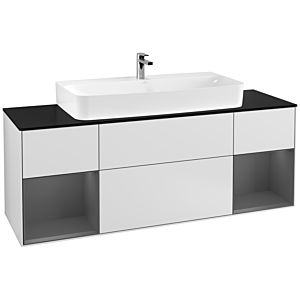 Villeroy und Boch Finion Waschtischunterschrank F212GKMT 160cm, Abdeckplatte black matt, Regale Anthracite matt lacquer, White matt lacquer