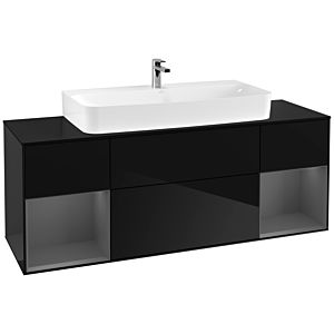 Villeroy und Boch Finion Waschtischunterschrank F212GKPH 160cm, Abdeckplatte black matt, Regale Anthracite matt lacquer, Glossy Black Lacquer