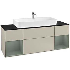 Villeroy und Boch Finion Waschtischunterschrank F212GMHH 160cm, Abdeckplatte black matt, Regale Olive matt lacquer, Sand Matt Lacquer