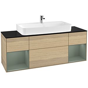 Villeroy et Boch Finion Villeroy et Boch F212GMPC 160cm, plaque de finition noir mat, étagères olive laqué mat, Oak Veneer