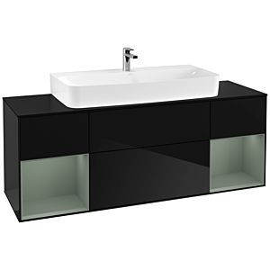 Villeroy und Boch Finion Waschtischunterschrank F212GMPH 160cm, Abdeckplatte black matt, Regale Olive matt lacquer, Glossy Black Lacquer