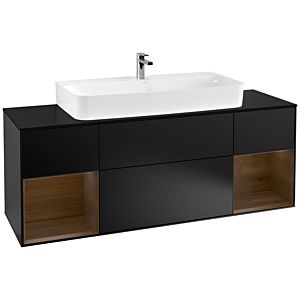 Villeroy et Boch Finion Villeroy et Boch F212GNPD 160cm, plaque de finition noire mate, étagères en placage de noyer, laqué noir mat