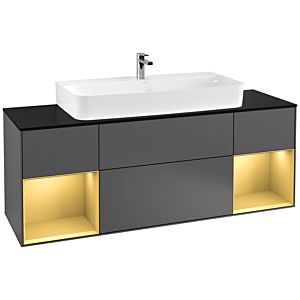 Villeroy und Boch Finion Waschtischunterschrank F212HFGK 160cm, Abdeckplatte black matt, Regale Gold matt lacquer, Anthracite matt