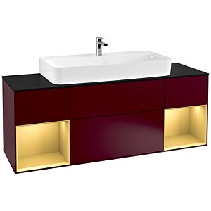 Villeroy und Boch Finion Waschtischunterschrank F212HFHB 160cm, Abdeckplatte black matt, Regale Gold matt lacquer, Peony Matt