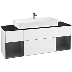 Villeroy et Boch Finion Villeroy et Boch F212HGGF 160cm, plaque de finition noire mate, étagères laqué mat minuit, laqué blanc brillant