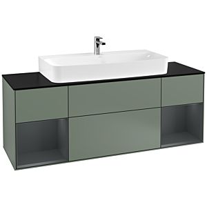 Villeroy et Boch Finion Villeroy et Boch F212HGGM 160cm, plaque de finition noir mat, étagères Laque mat minuit, Olive Matt Lacquer