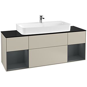 Villeroy und Boch Finion Waschtischunterschrank F212HGHH 160cm, Abdeckplatte black matt, Regale Midnight matt lacquer, Sand Matt Lacquer