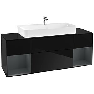 Villeroy und Boch Finion Waschtischunterschrank F212HGPH 160cm, Abdeckplatte black matt, Regale Midnight matt lacquer, Glossy Black Lacquer