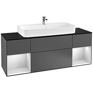 Villeroy und Boch Finion Waschtischunterschrank F212MTGK 160cm, Abdeckplatte black matt, Regale White matt lacquer, Anthracite matt