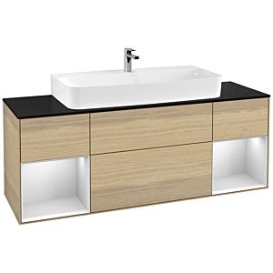 Villeroy et Boch Finion Villeroy et Boch F212MTPC 160cm, plaque de finition noir mat, étagères laqué blanc mat, Oak Veneer