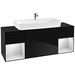 Villeroy und Boch Finion Waschtischunterschrank F212MTPH 160cm, Abdeckplatte black matt, Regale White matt lacquer, Glossy Black Lacquer