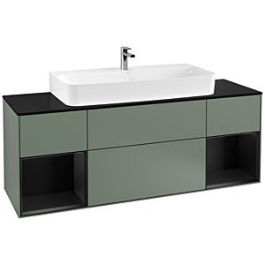 Villeroy et Boch Finion Villeroy et Boch F212PDGM 160cm, plaque de finition noir mat, étagères laqué noir mat, Olive Matt Lacquer