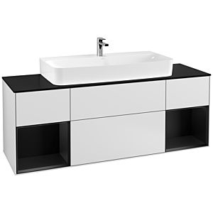 Villeroy et Boch Finion Villeroy et Boch F212PDMT 160cm, plaque de finition noir mat, étagères laqué noir mat, laqué blanc mat