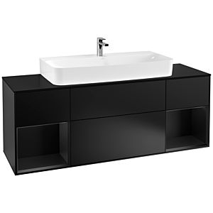 Villeroy et Boch Finion Villeroy et Boch F212PDPD 160cm, plaque de finition noir mat, étagères laqué noir mat, laqué noir mat