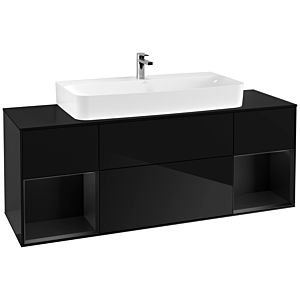Villeroy und Boch Finion Waschtischunterschrank F212PDPH 160cm, Abdeckplatte black matt, Regale Black matt lacquer, Glossy Black Lacquer