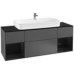 Villeroy und Boch Finion Waschtischunterschrank F212PHGK 160cm, Abdeckplatte black matt, Regale Glossy black lacquer, Anthracite matt
