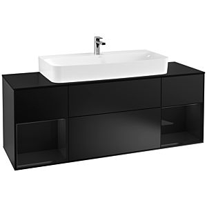 Villeroy und Boch Finion Waschtischunterschrank F212PHPD 160cm, Abdeckplatte black matt, Regale Glossy black lacquer, Black matt lacquer
