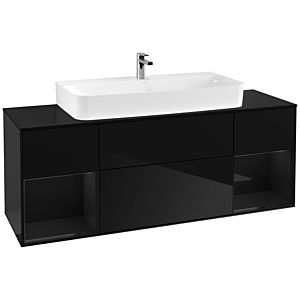 Villeroy und Boch Finion Waschtischunterschrank F212PHPH 160cm, Abdeckplatte black matt, Regale Glossy black lacquer, Glossy Black Lacquer